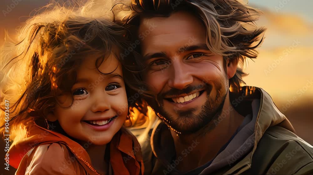Father and little daughter hug and smile at the camera. Good father concept Father and little daughter hug and smile at the camera. Good father concept
