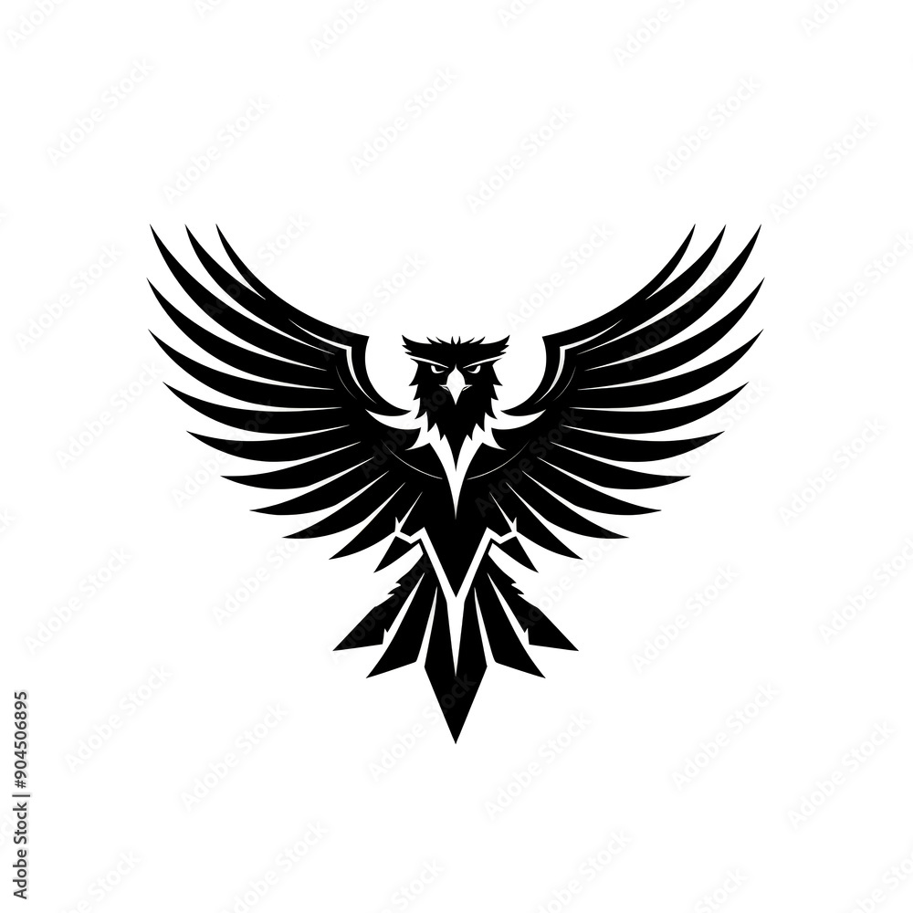 Obraz premium Black Tribal Phoenix Tattoo Design with Outspread Wings.