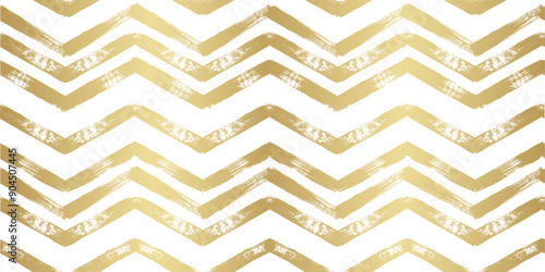 Golden Christmas vector pattern. Hand drawn chevron gold foil print. Shining stripes seamless zigzag background