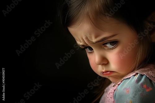 Symbolizing domestic strife and conflict is a crying young child witnessing conflict and discord within the family. photo