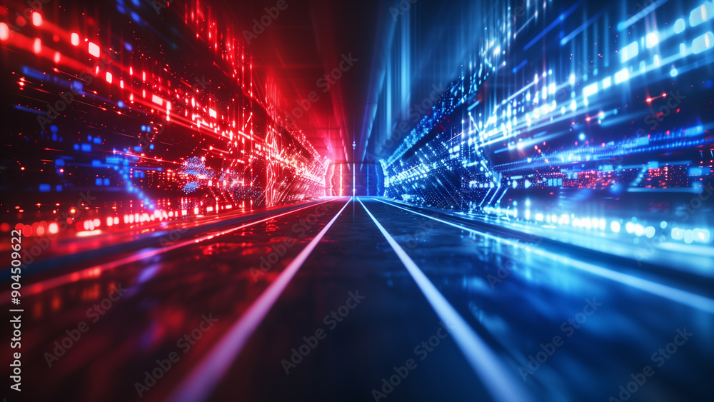 Parallel Paths in Red and Blue: A Futuristic Tech Landscape Parallel Paths in Red and Blue: A Futuristic Tech Landscape