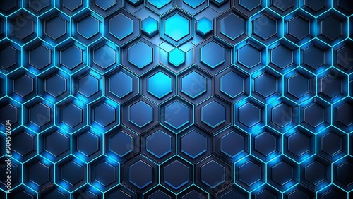 Modern Blue Hexagonal Pattern With Glowing Elements on Dark Background at Night