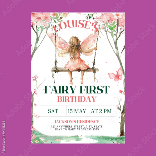 Fairy First Girl Birthday Invitation