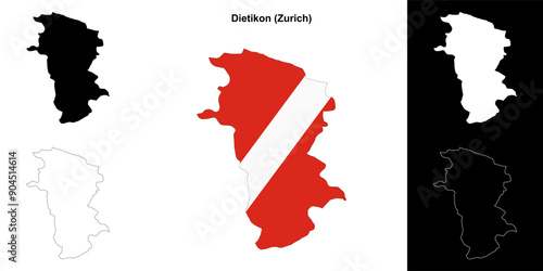 Dietikon blank outline map set photo