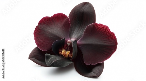 one single black orchid flower on white background photo