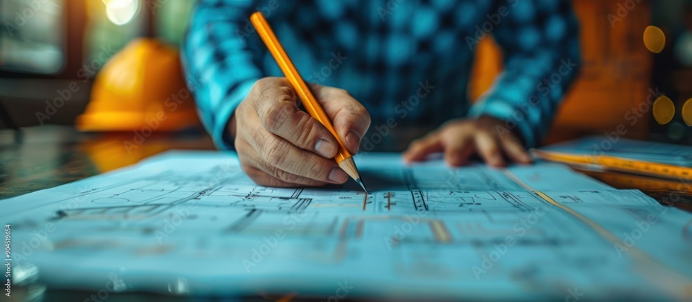 Architect Drawing Plans with Pencil Architect Drawing Plans with Pencil