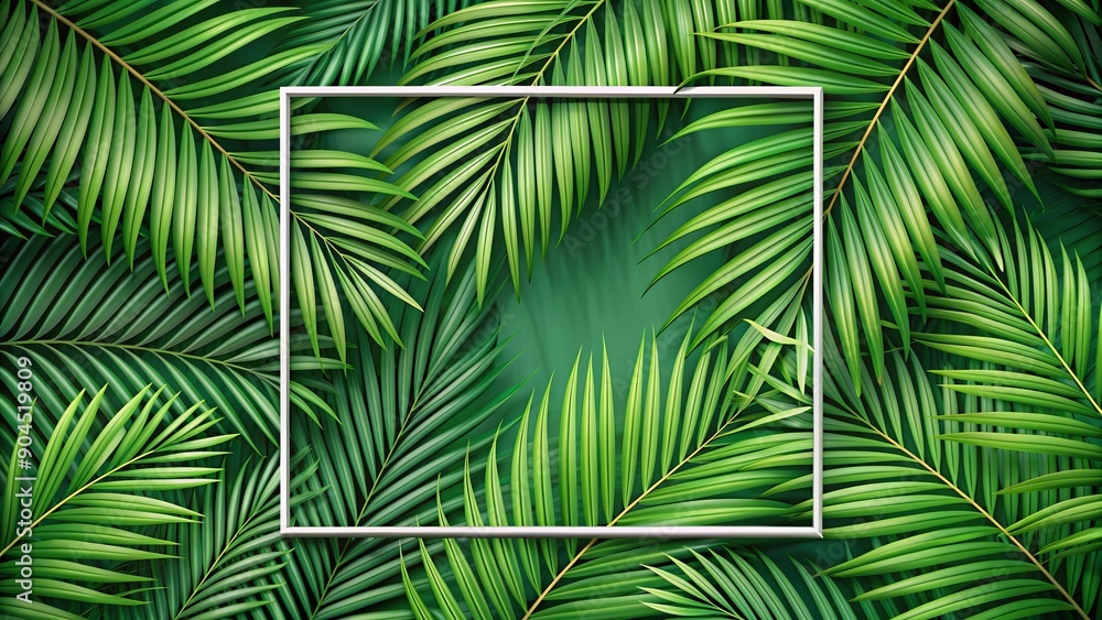 Lush Green Palm Leaves Framing a Central Area for Creative Design Purposes Lush Green Palm Leaves Framing a Central Area for Creative Design Purposes
