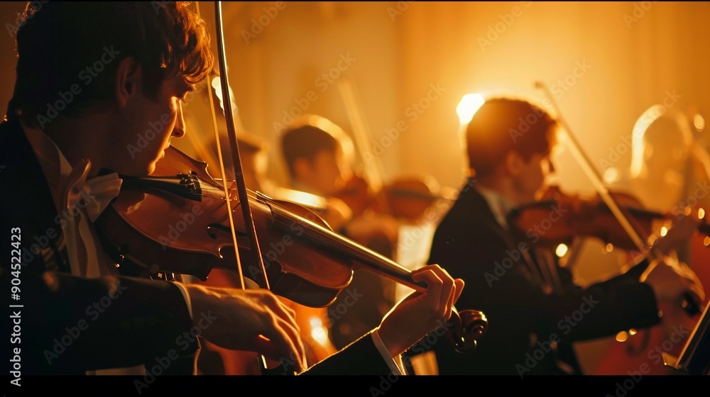 Fototapeta premium young people play the violin at night