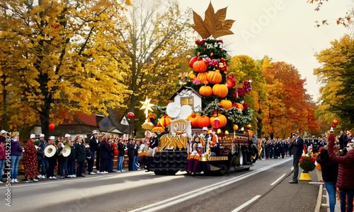 Describe an autumn holiday parade.