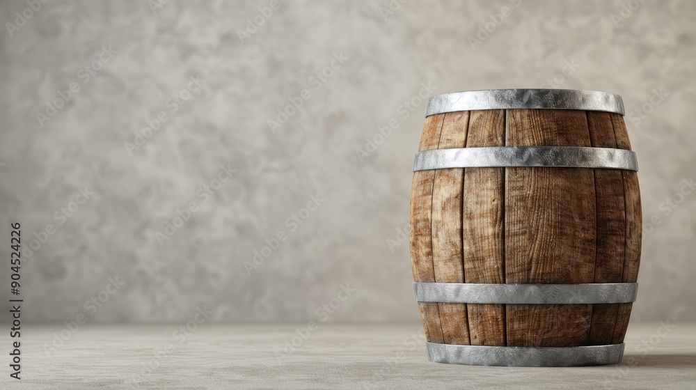 Rustic wooden barrel with old metal bands, isolated, plain white background, clear text space, high definition, perfect for advertising materials Rustic wooden barrel with old metal bands, isolated, plain white background, clear text space, high definition, perfect for advertising materials