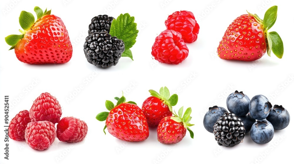 Fresh and colorful collection of strawberries, blackberries, raspberries, and blueberries, cut out Fresh and colorful collection of strawberries, blackberries, raspberries, and blueberries, cut out