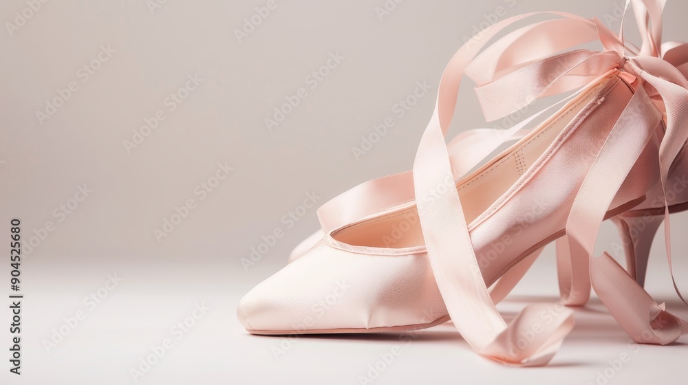 Graceful ballet shoes with long ribbons, isolated on a white background, providing plenty of space for copy text Graceful ballet shoes with long ribbons, isolated on a white background, providing plenty of space for copy text