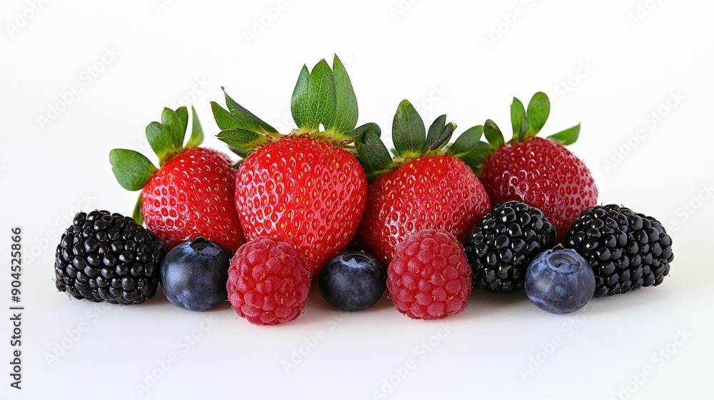Fresh and ripe strawberries, blackberries, raspberries, and blueberries, arranged in a cut out Fresh and ripe strawberries, blackberries, raspberries, and blueberries, arranged in a cut out