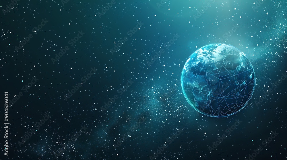 Abstract image of earth with glowing lines and stars in space. Abstract image of earth with glowing lines and stars in space.
