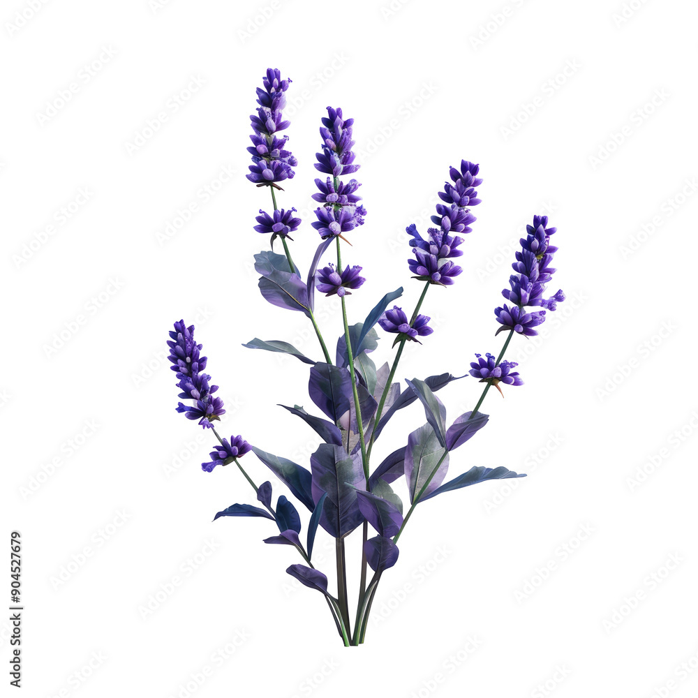 Fototapeta premium Violet lavender herb flower isolated on transparent background.