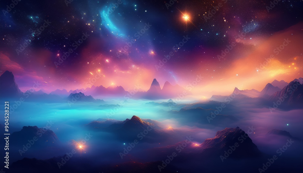 A starry sky over a mystical mountain range A starry sky over a mystical mountain range