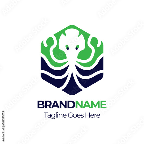 Modern octopus tentacles logo in colorful style, elegant geometric polygonal octopus logo