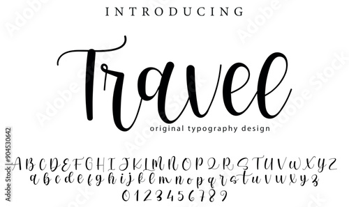 Travel Font Stylish brush painted an uppercase vector letters, alphabet, typeface