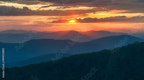 Smooky mountains sunset, landscape background