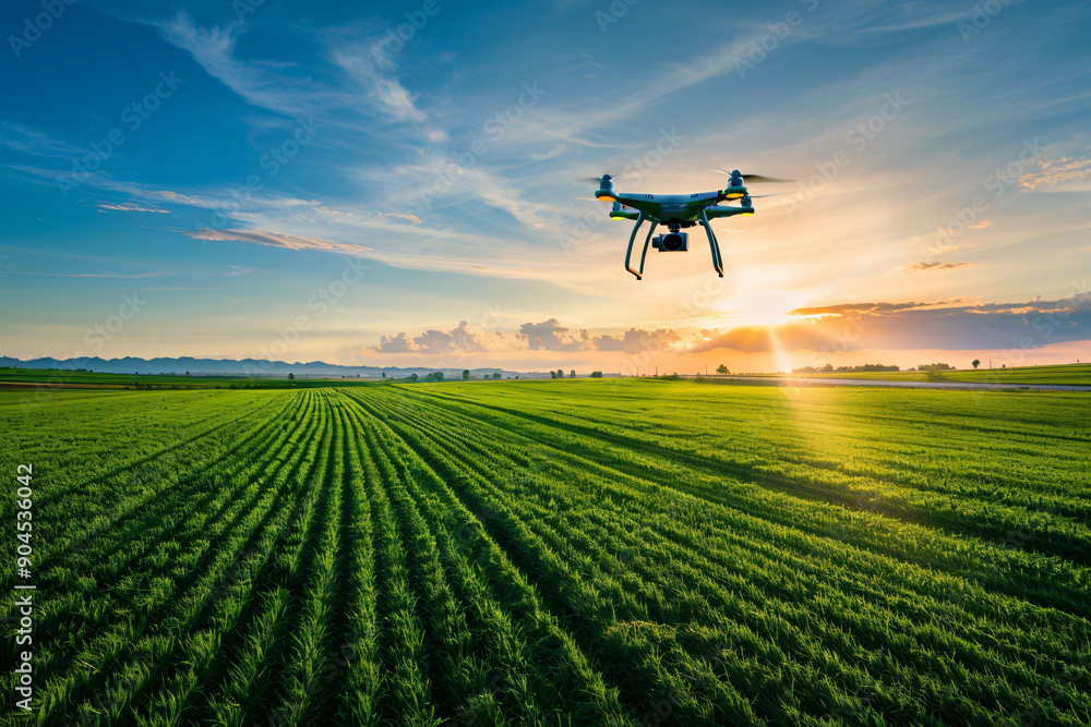 Drone for agriculture, smart farmer use drone for spray pesticide in Field of corn with agricultural growing up Drone for agriculture, smart farmer use drone for spray pesticide in Field of corn with agricultural growing up