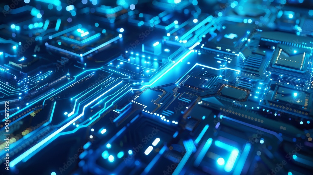Explore a futuristic circuit board featuring glowing technology and digital connections Explore a futuristic circuit board featuring glowing technology and digital connections