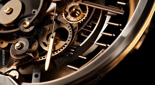 The intricate details of the luxury gold watch are showcased beautifully with a smooth leftward camera movement, highlighting the elegance and precision of the interior design.