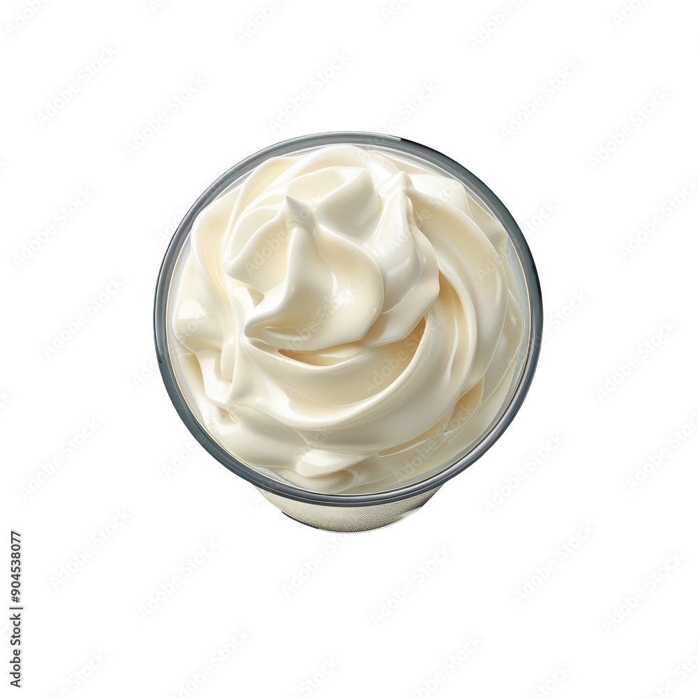Top view of vanilla milkshake in a glass on a transparent background Top view of vanilla milkshake in a glass on a transparent background