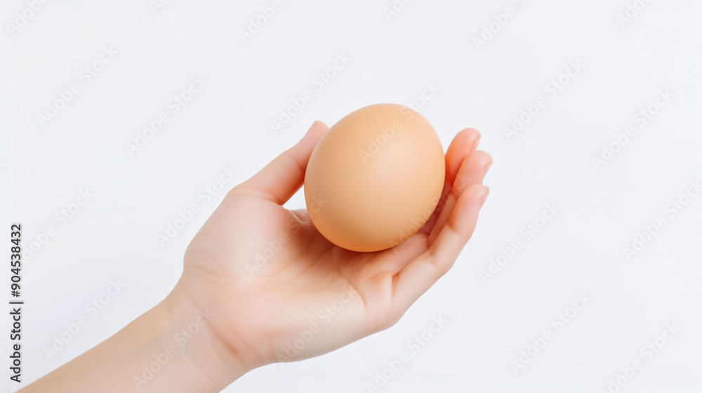 Hand holding egg on white background Hand holding egg on white background