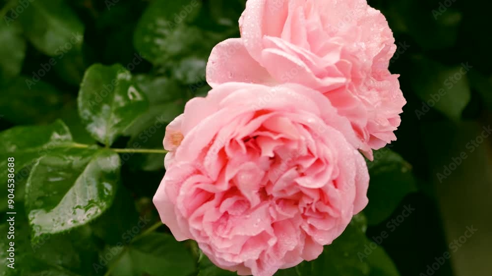 Pink Roses Blooming in a Lush Garden During a Spring Morning Pink Roses Blooming in a Lush Garden During a Spring Morning