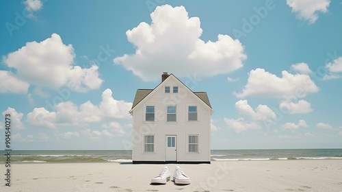 Classic House Design Shoes on White Sandy Beach © Dament