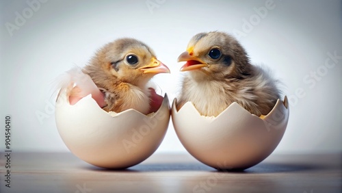 Bird inseparable pair hatching from an egg, bird, inseparable, pair, hatching, egg, nest, newborn, fluffy, feathers, love, bond