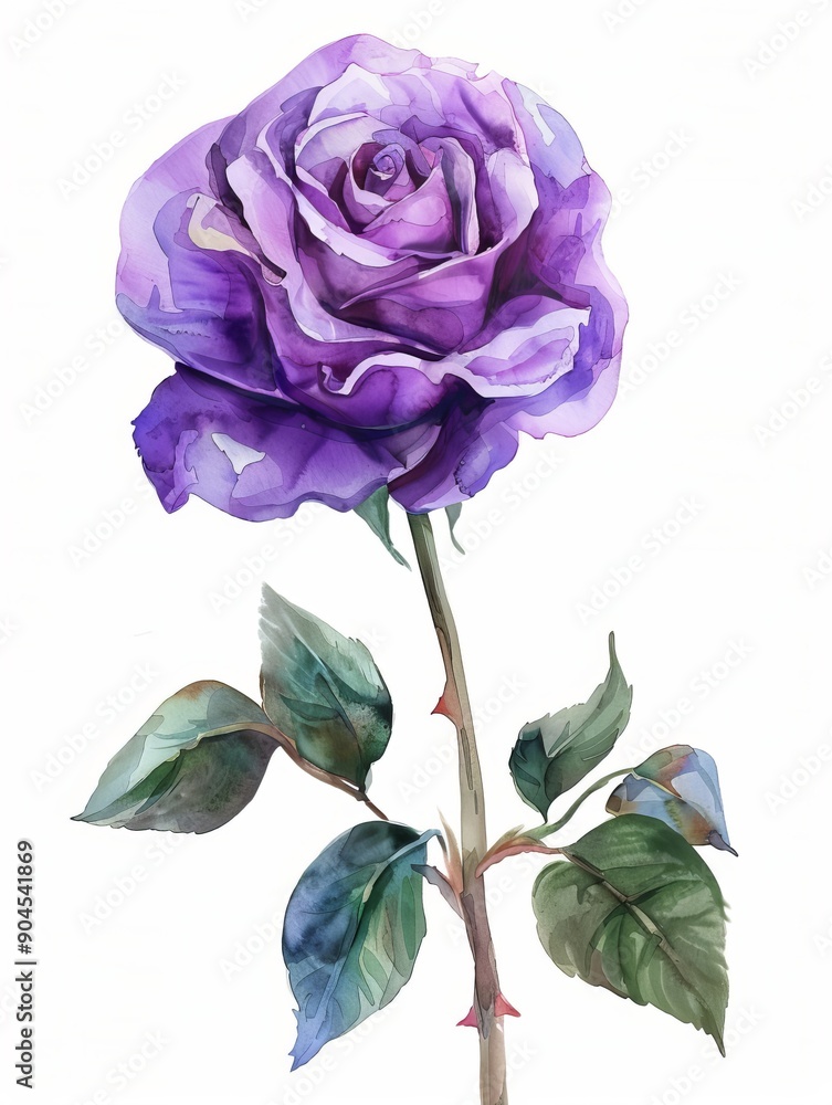 Watercolor Purple Rose Isolated on White Background. Beautiful Rose Flower Watercolor Purple Rose Isolated on White Background. Beautiful Rose Flower