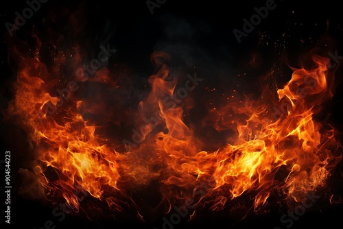 Fire flames on a black background