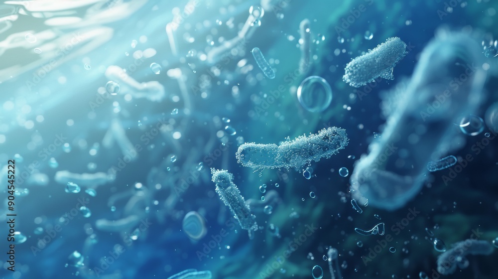 Close-up view of microscopic bacteria in aquatic environment, showcasing vibrant colors and intricate details of life underwater. Close-up view of microscopic bacteria in aquatic environment, showcasing vibrant colors and intricate details of life underwater.