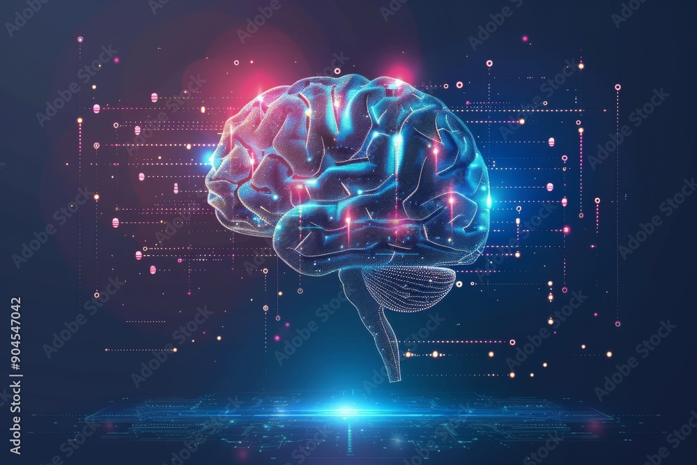 Luminous brain projection amidst a digital storm, symbolizing the convergence of intelligence and technology. Luminous brain projection amidst a digital storm, symbolizing the convergence of intelligence and technology.