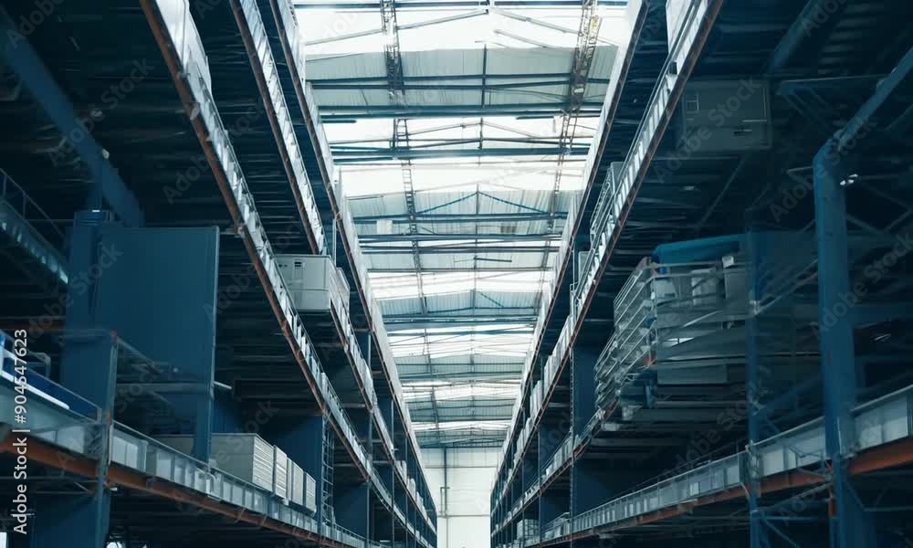 a company's warehouse with high shelves a company's warehouse with high shelves