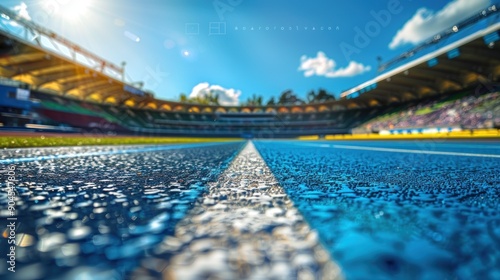 Stadium view with football soccer field and running track. huge stadium with stand photo