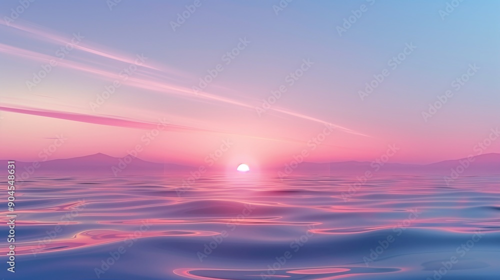 Fototapeta premium Beautiful Sunrise Over Serene Ocean with Pink and Blue Sky - Peaceful Landscape Illustration