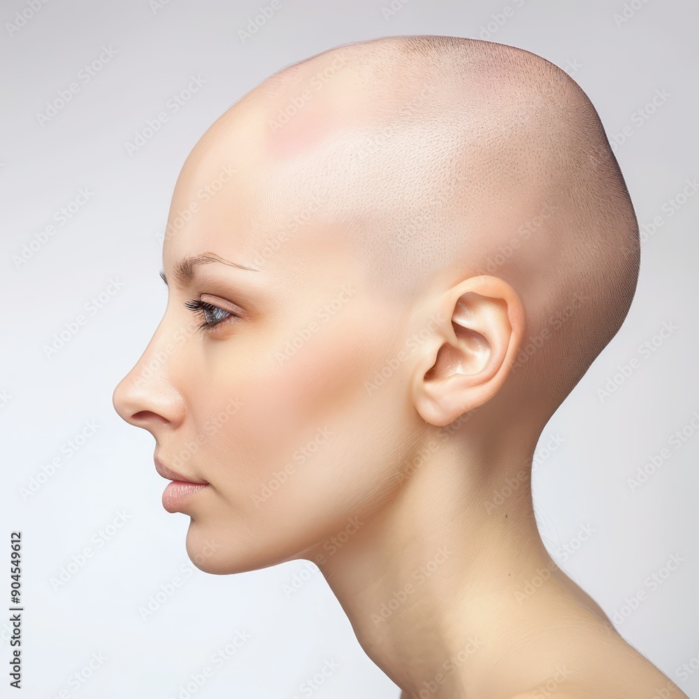 Portrait of a Bald Woman With Smooth Skin Posing Against a Soft Background Portrait of a Bald Woman With Smooth Skin Posing Against a Soft Background