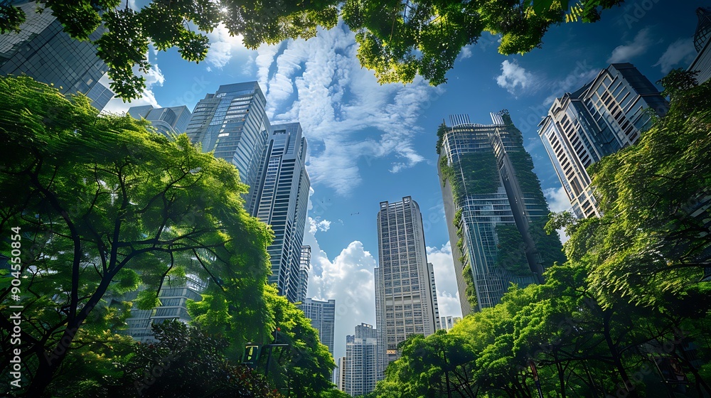 Economic Progress and Environmental Preservation: Financial District with Greenery Economic Progress and Environmental Preservation: Financial District with Greenery