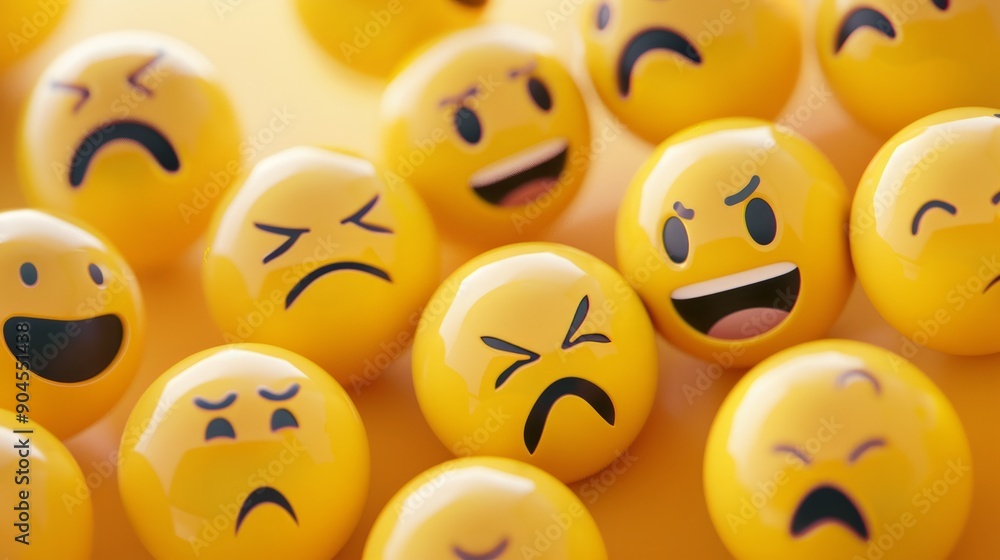 Fototapeta premium A closeup shot of yellow emoii faces with different emotions