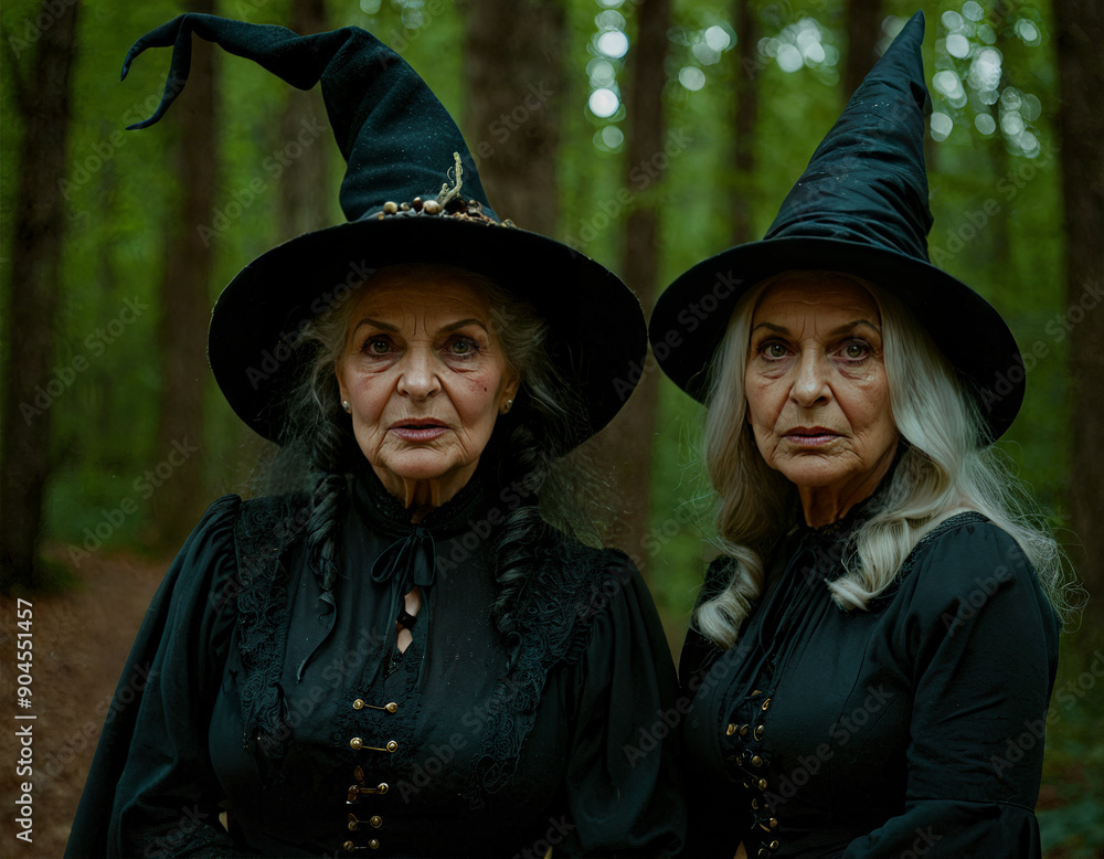 Obraz premium Two terrible and terrifying old medieval witches