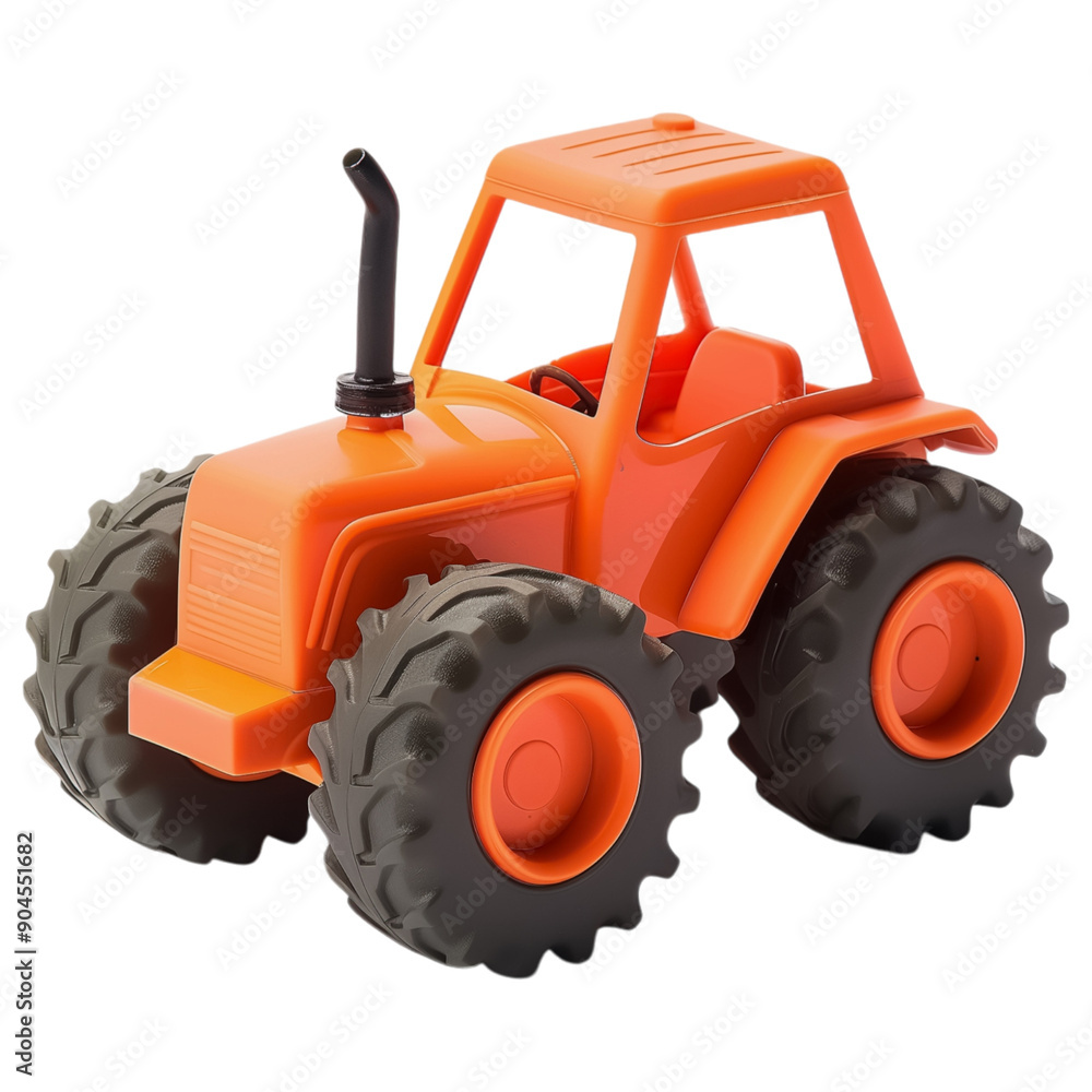 Bright orange plastic tractor toy on a transparent background, isolated, perfect for children's playtime and learning. Bright orange plastic tractor toy on a transparent background, isolated, perfect for children's playtime and learning.