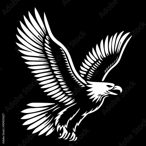 Eagle Silhouette flying through air in vintage classic timeless style