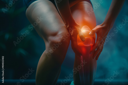 Wallpaper Mural A woman sitting on a bench clutching her thigh in pain Torontodigital.ca