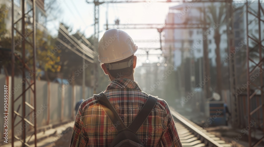 Electrician construction site background generative ai Electrician construction site background generative ai