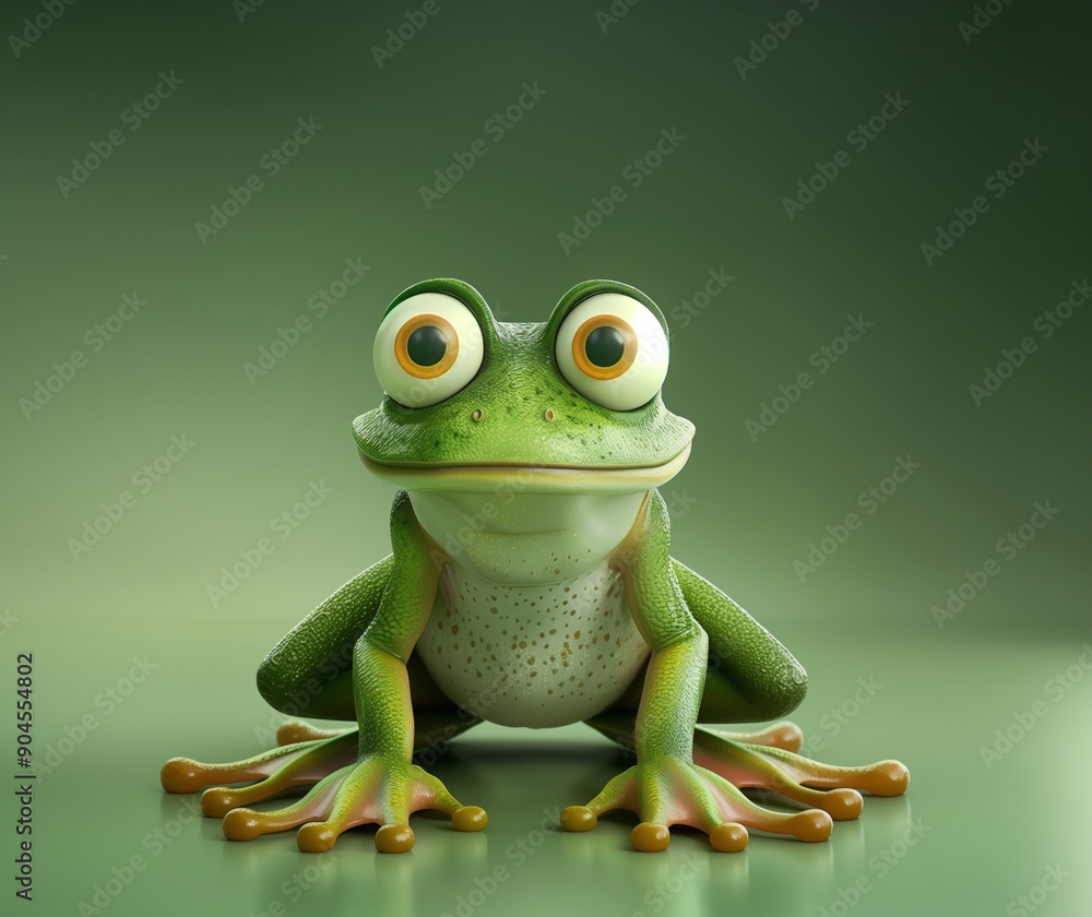 Colorful Cartoon Frog Illustration with Big Eyes in a Green Background - Ideal for Children's Books, Educational Materials, and Artistic Projects Colorful Cartoon Frog Illustration with Big Eyes in a Green Background - Ideal for Children's Books, Educational Materials, and Artistic Projects
