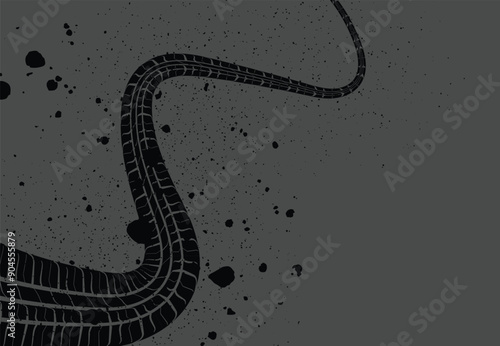 Black tire tracks with skid marks on grey background