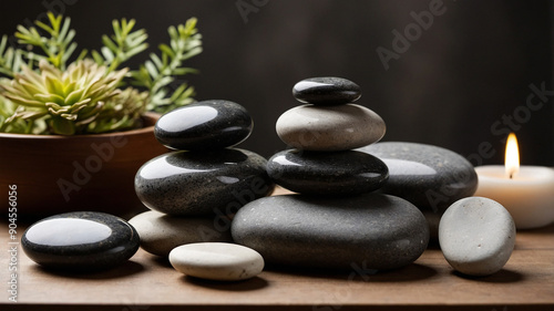 A gentle zen stone arrangement of smooth, round stones lies in perfect harmony, embodying the eternal balance of nature and tranquility of the soul