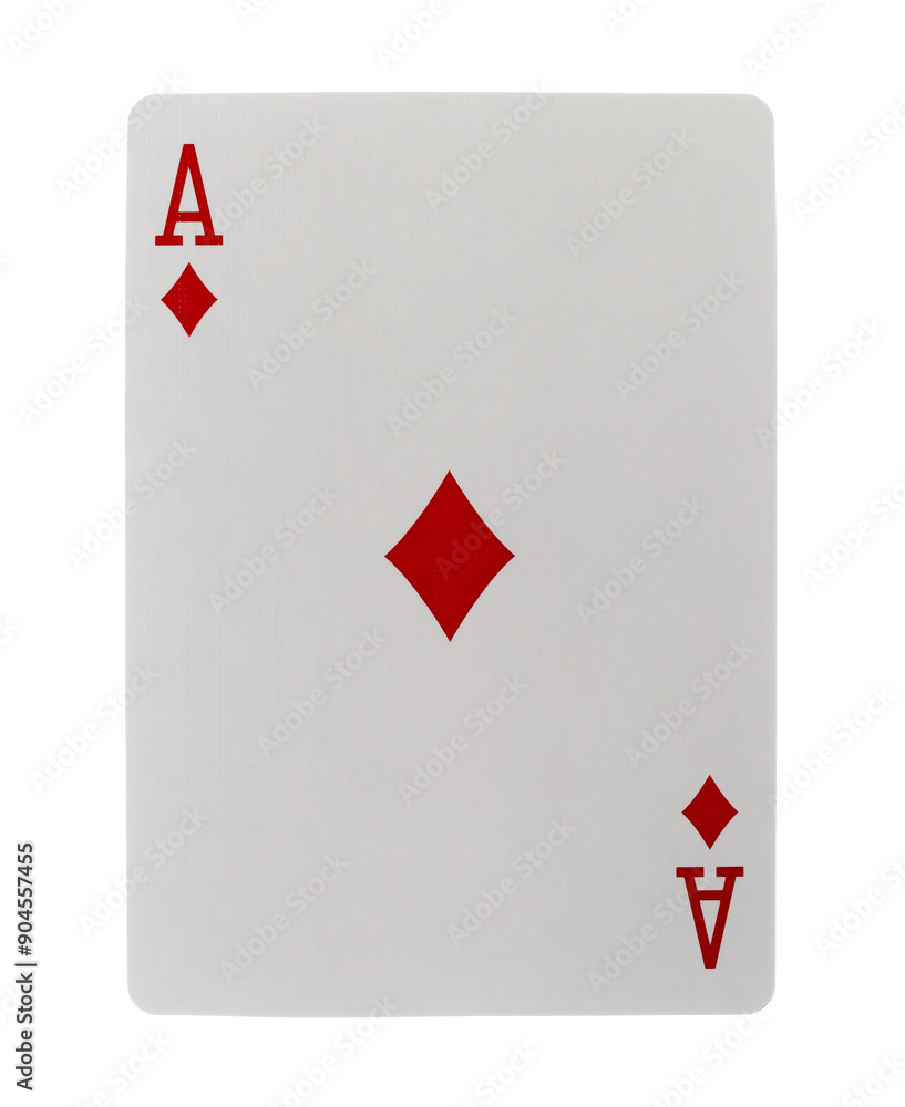 Fototapeta premium Flying playing card for poker and gambling, ace diamond isolated on white, clipping path